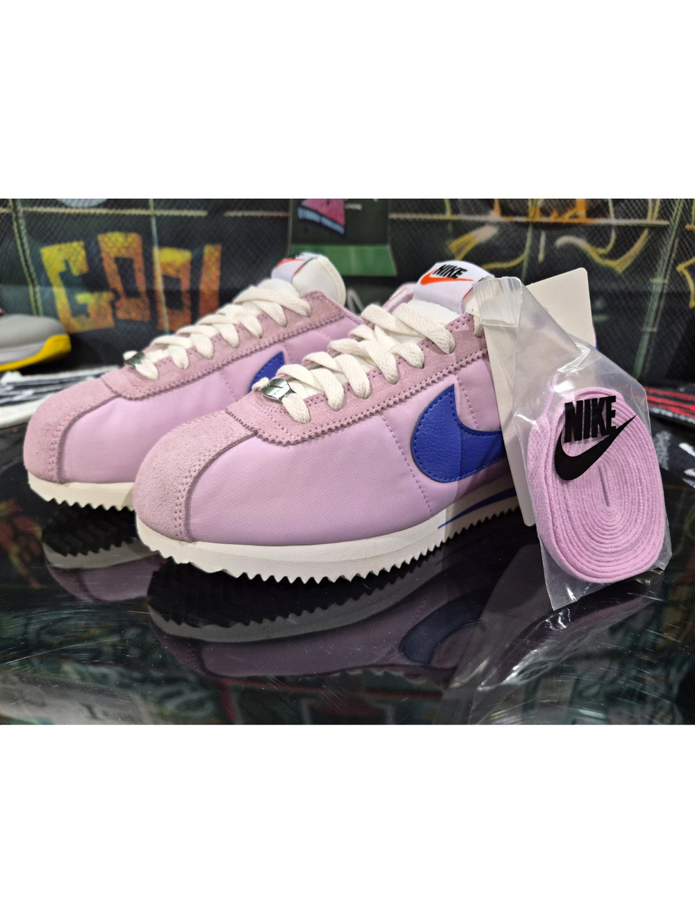Nike Cortez Pink Blue White Women's Low Top Lace Up Sneakers DZ2795-607